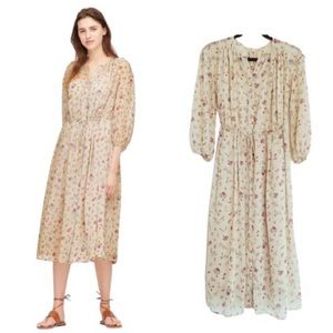 Uniqlo Floral Print Chiffon 3/4 Sleeves V-Neck Botton Down Midi Dress
